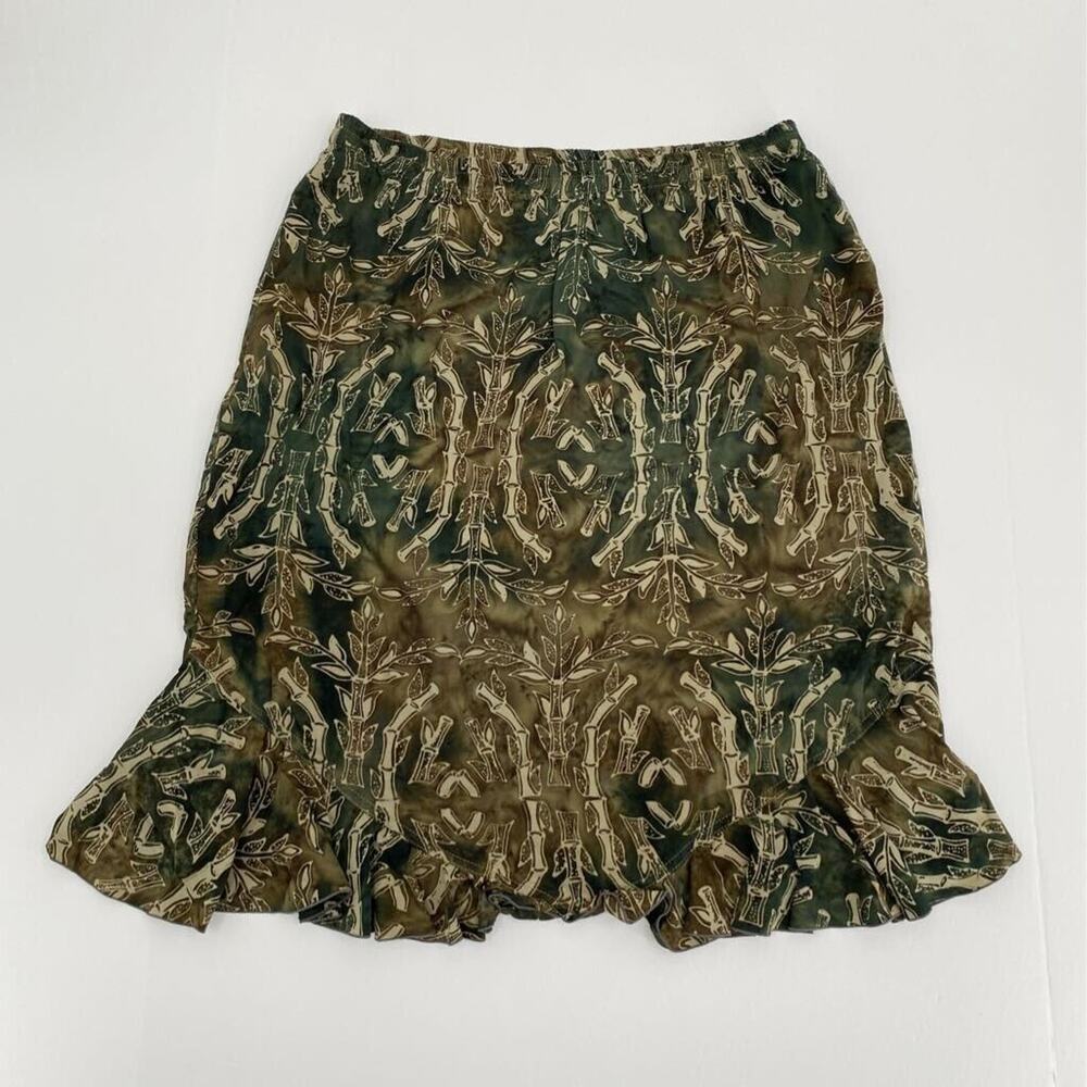Ojai Womens A Line Skirt Green Beige Bamboo Tree Above Knee Elastic Waist M